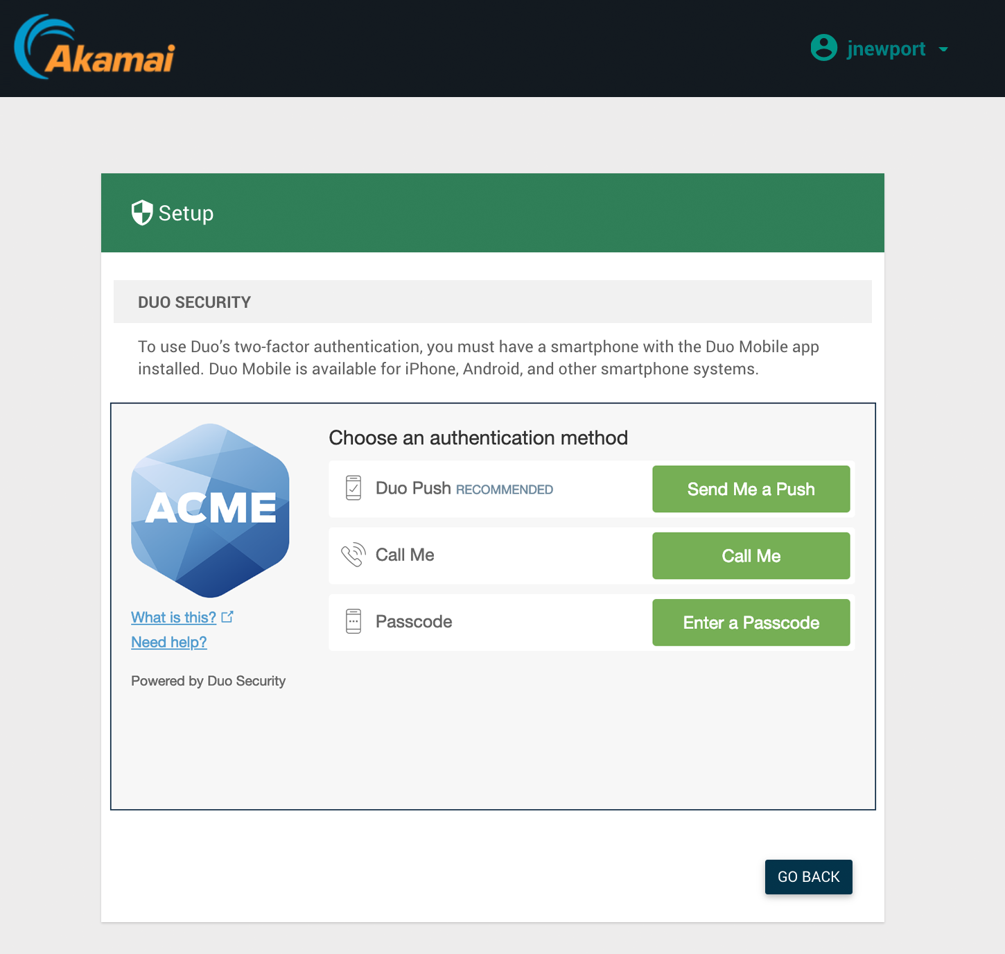 Akamai EAA User Setup Prompt