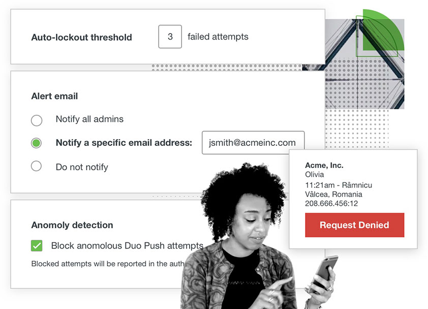 Access control security platform interface with administrator blocking anomolous attempts