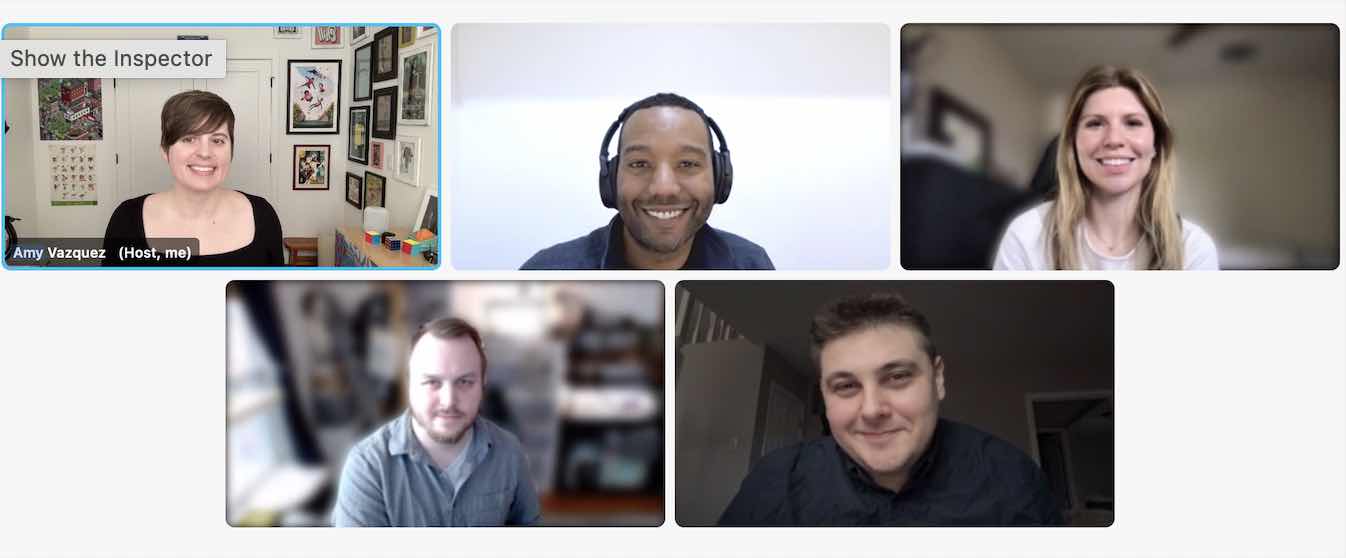 Screenshot of a Webex meeting, featuring Amy and four of her co-workers