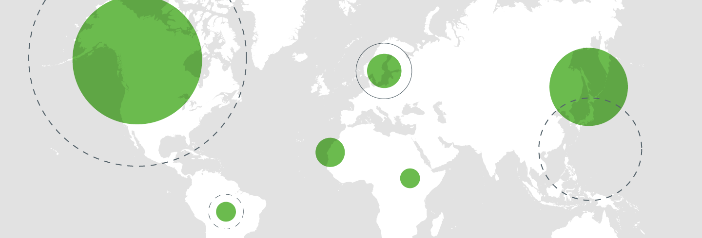 World map with stylized dots