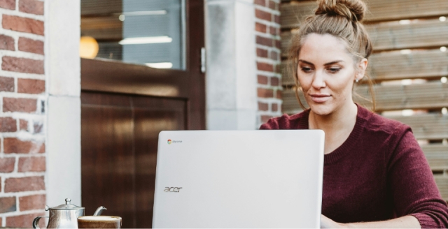 Woman working on a laptop computer