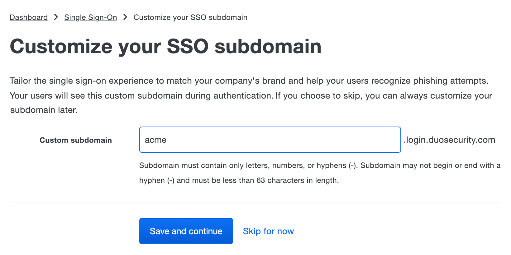 Choosing a subdomain during setup