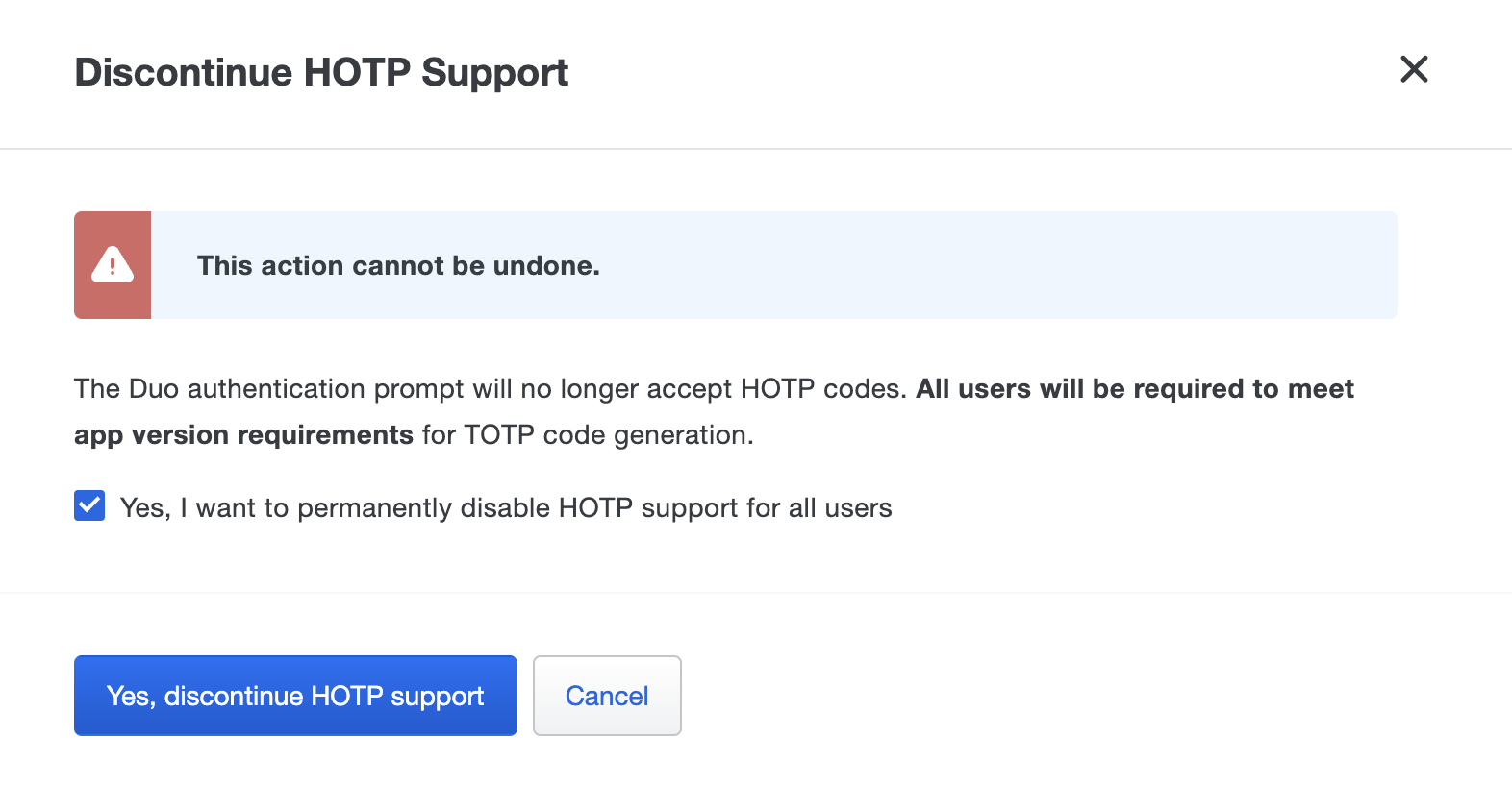 Duo Mobile Passcodes Setting Discontinue HOTP Support