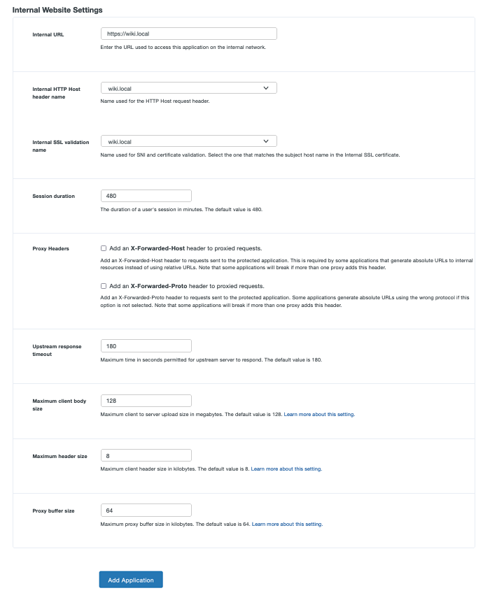 Configure Internal Settings Duo Network Gateway Application