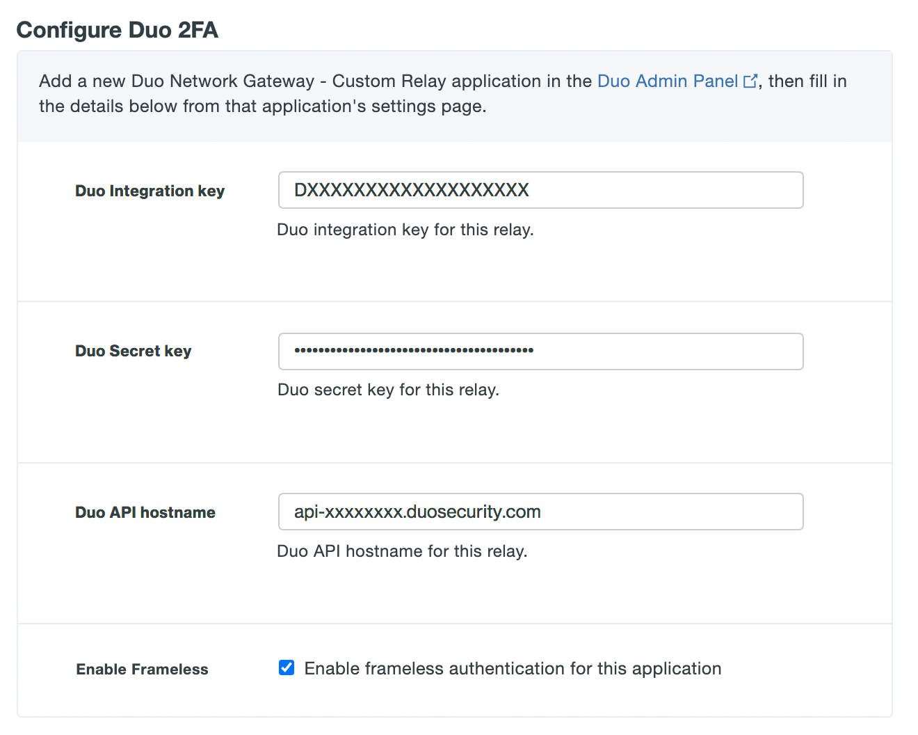 Configure Duo Network Gateway Custom Application with Duo Keys