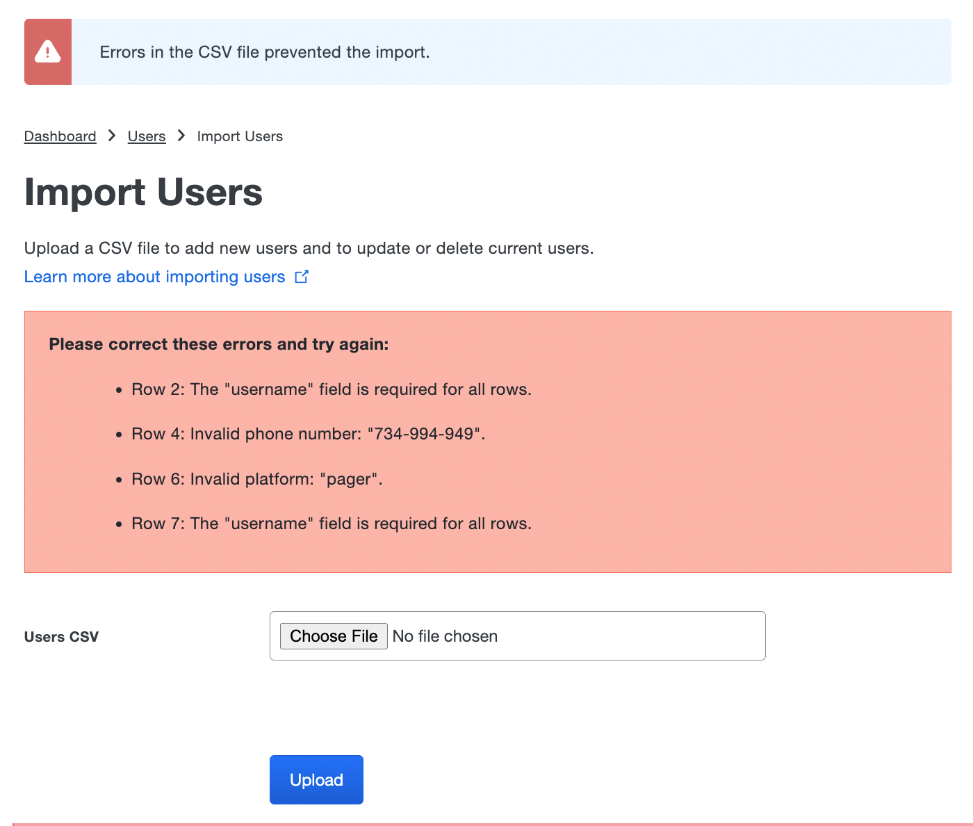 CSV Import File Error