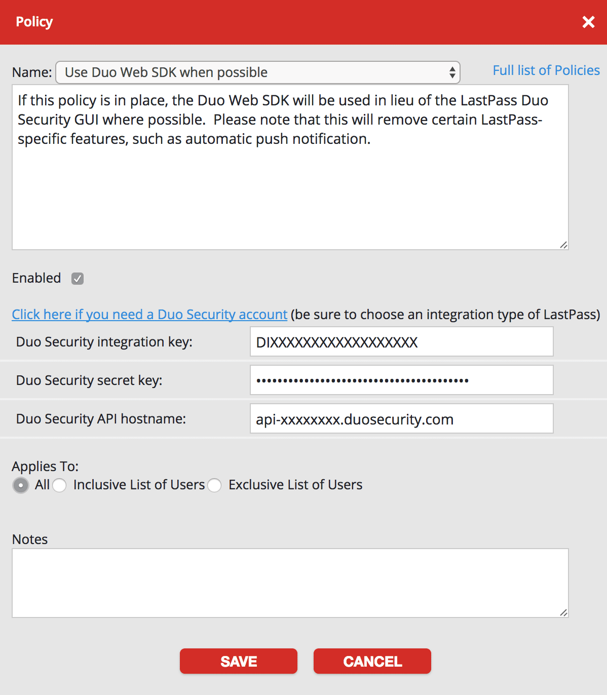 LastPass Duo Web SDK Policy