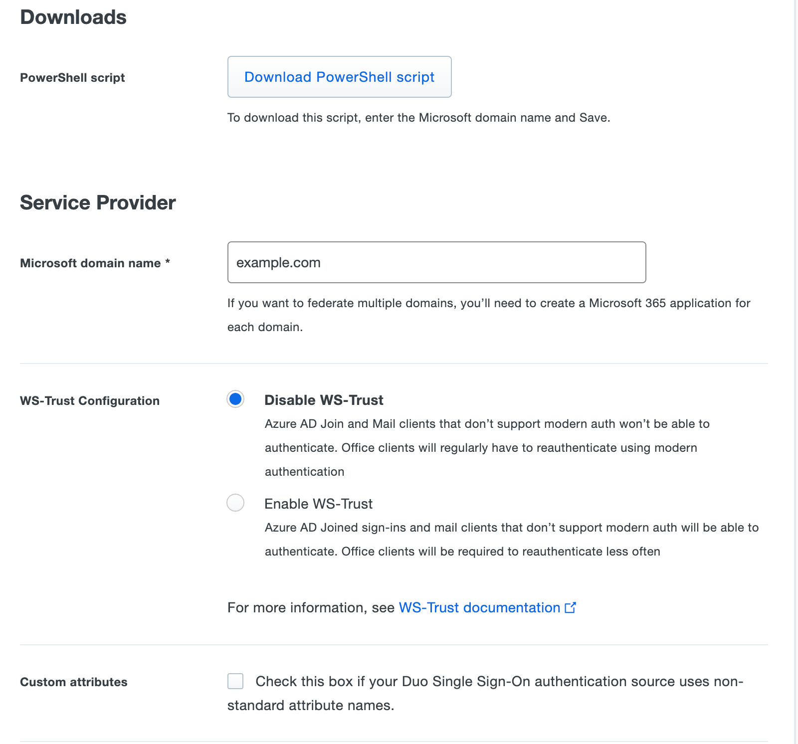 Duo Microsoft 365 Application Settings