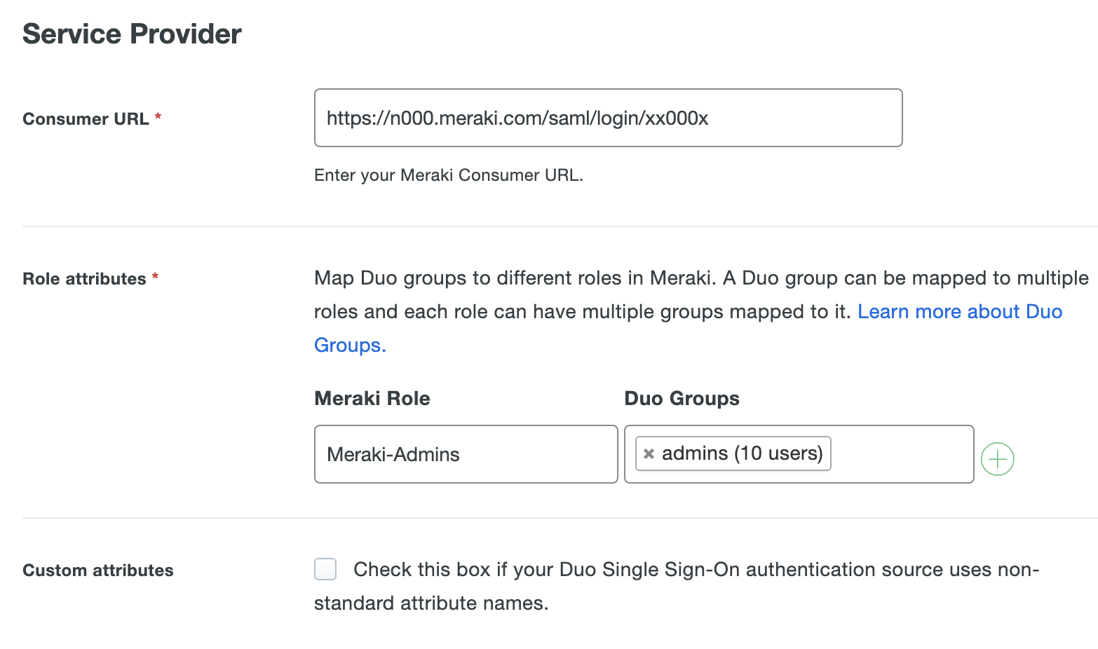 Duo Meraki Application Settings