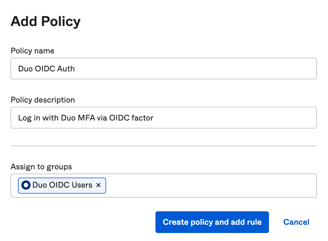 New Okta OIDC Sign On Policy