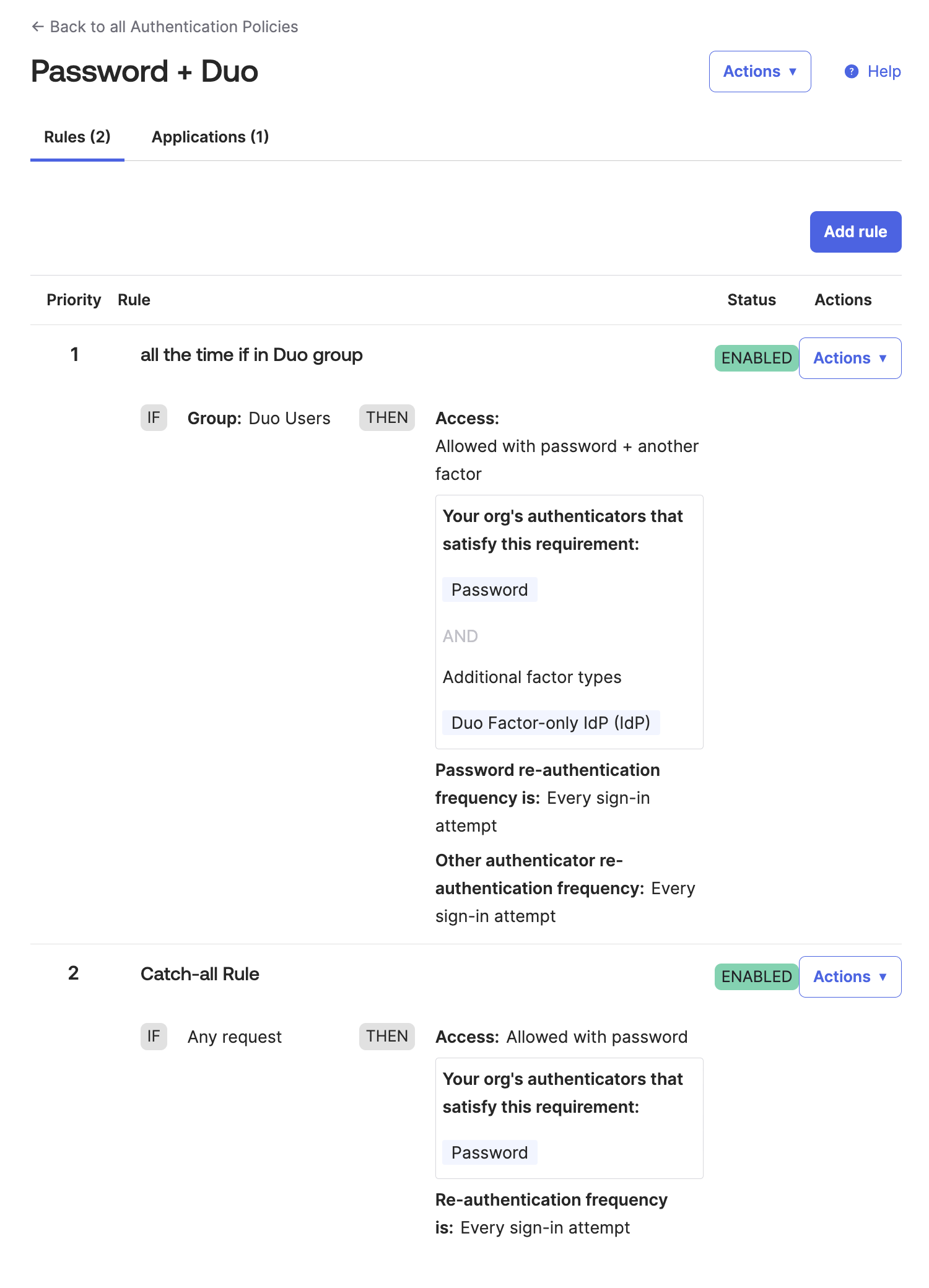 Okta Identity engine Authentication Policy with Duo OIDC Rule