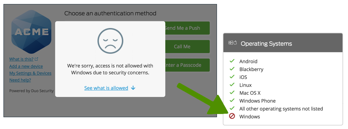 Traditional Duo Prompt Operating System Blocked