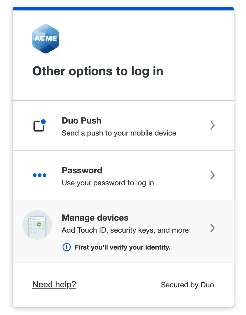 Duo Push Option for Duo Passwordless