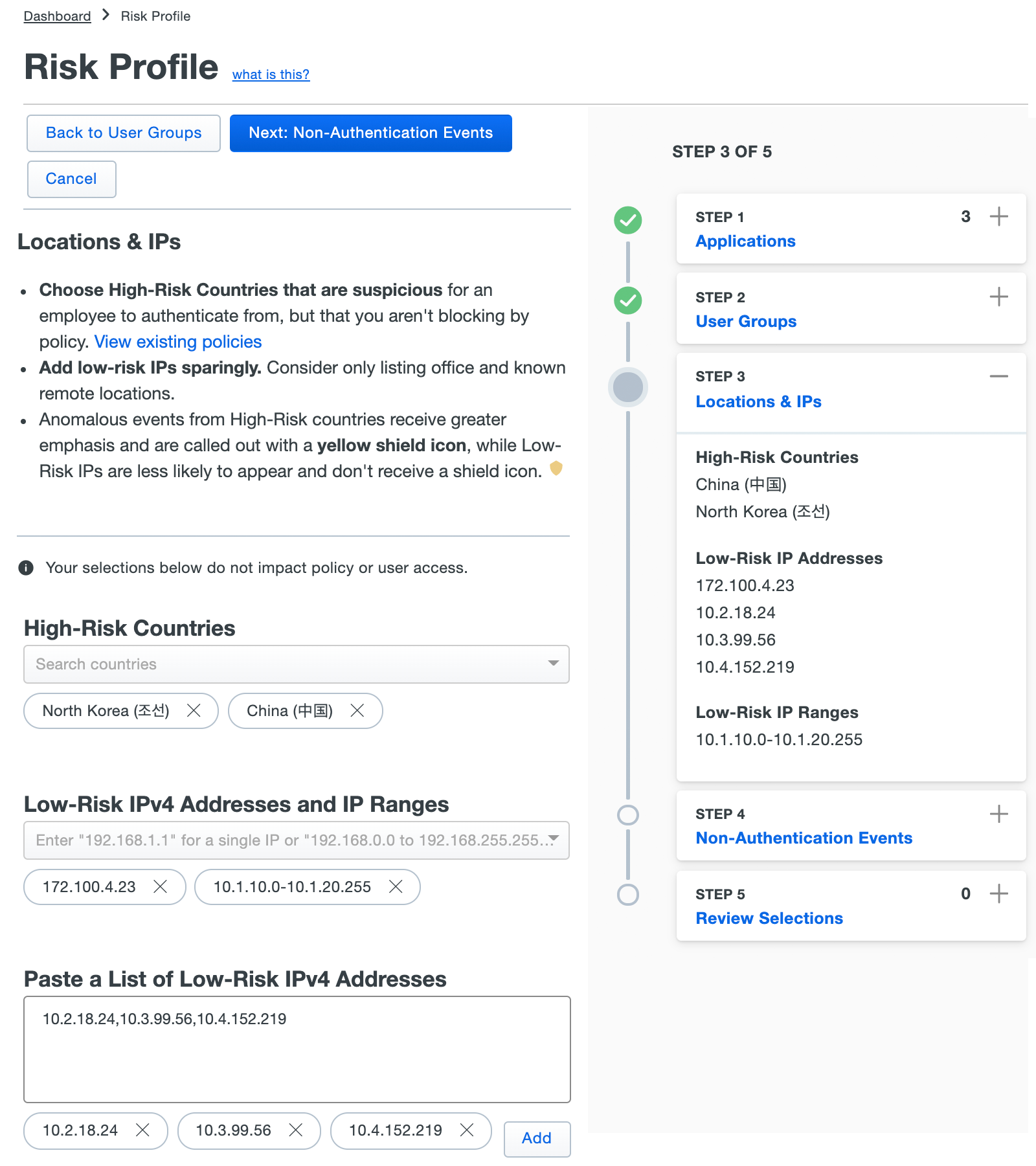 Risk Profile - Selecting Locations and IPs