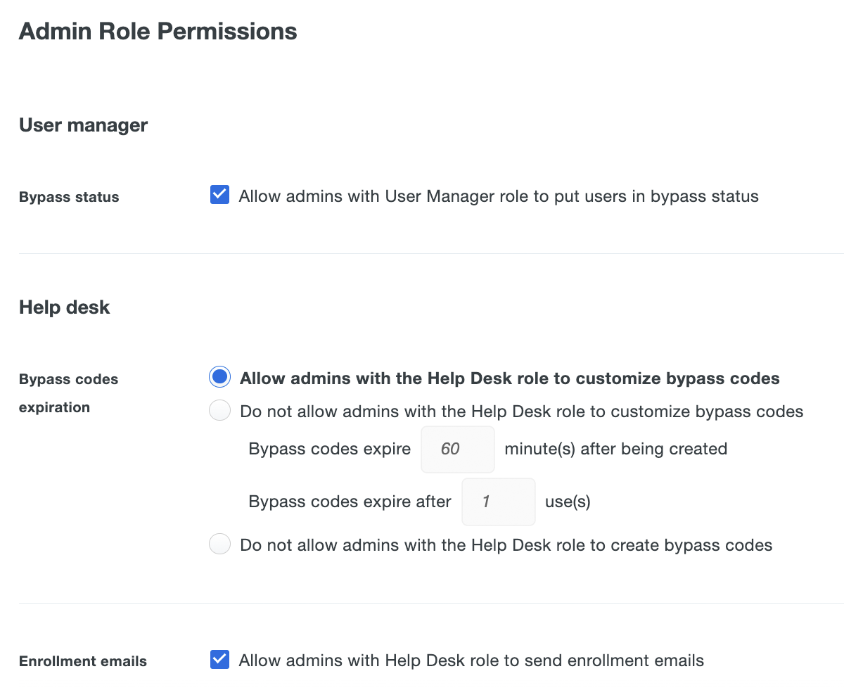 Admin Role Permissions Settings