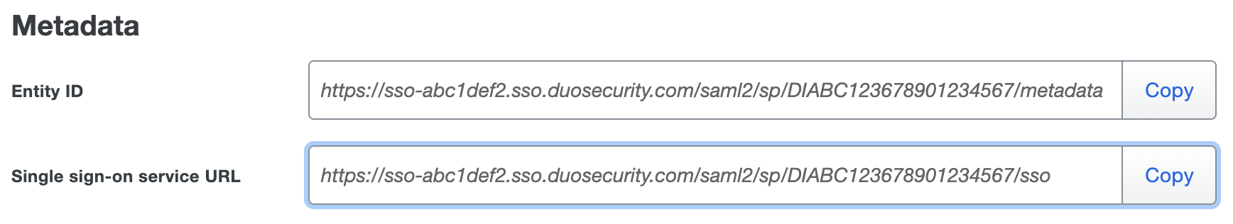 Duo Bitwarden Metadata URLs