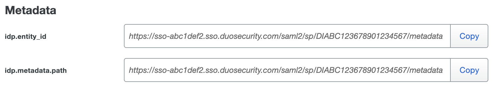 Duo Elastic Metadata URLs