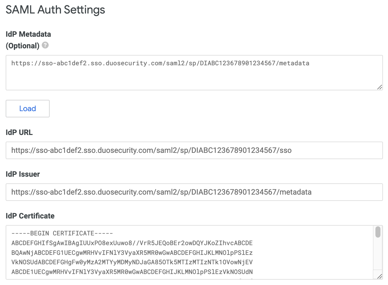 Looker SAML Authentication Settings