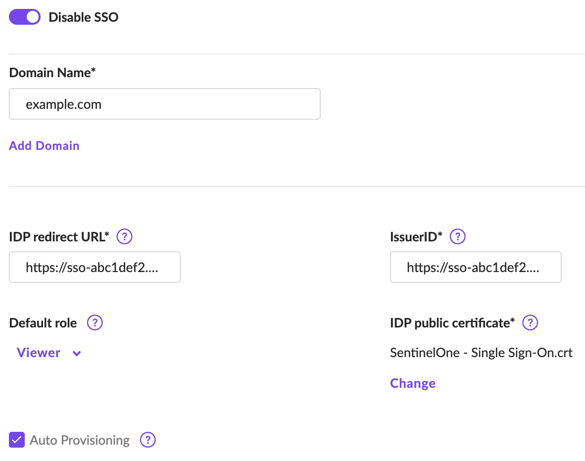 SentinelOne SSO Integration Configuration