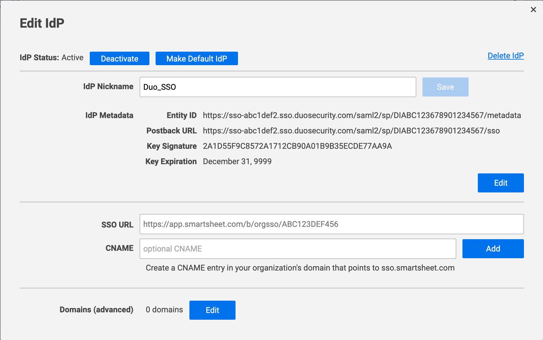 Smartsheet Single Sign-On Additional Settings