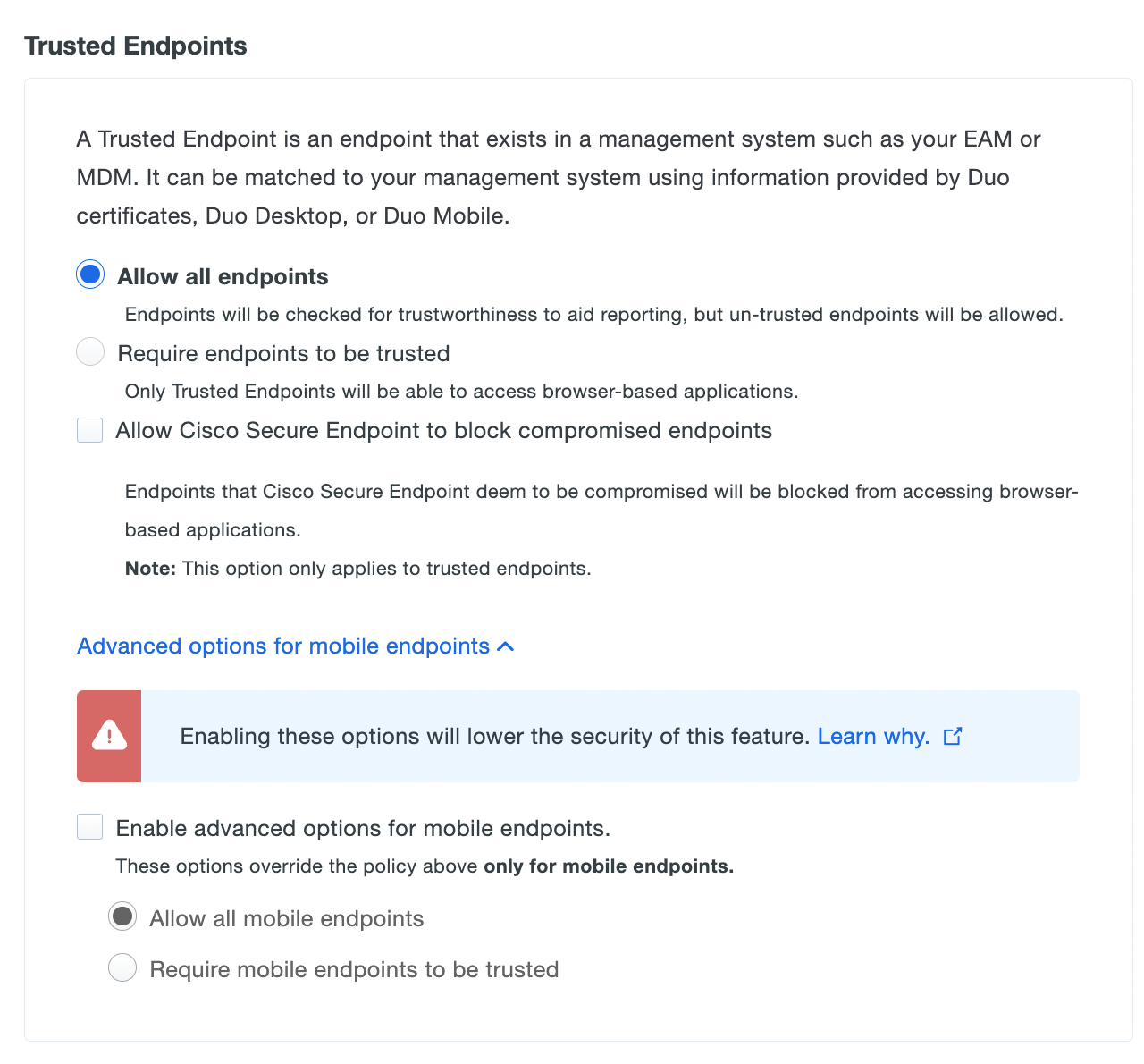 Trusted Endpoints Settings